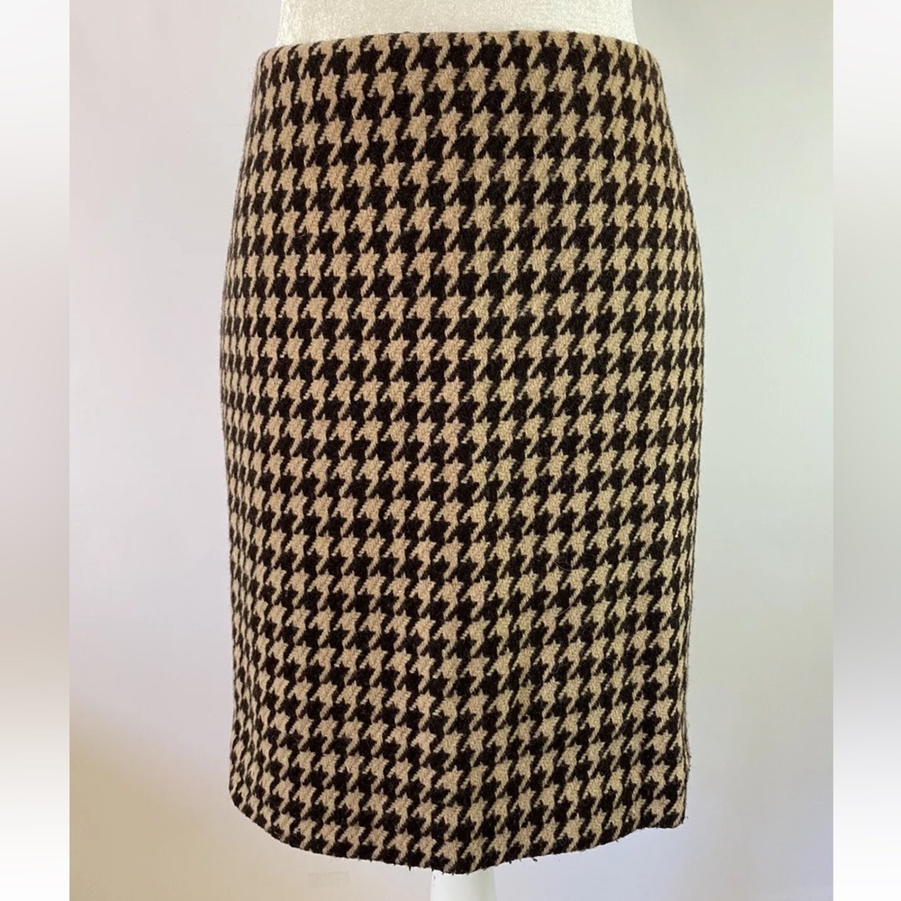 Talbots Brown & Beige Houndstooth Wool Blend Pencil Skirt 6P